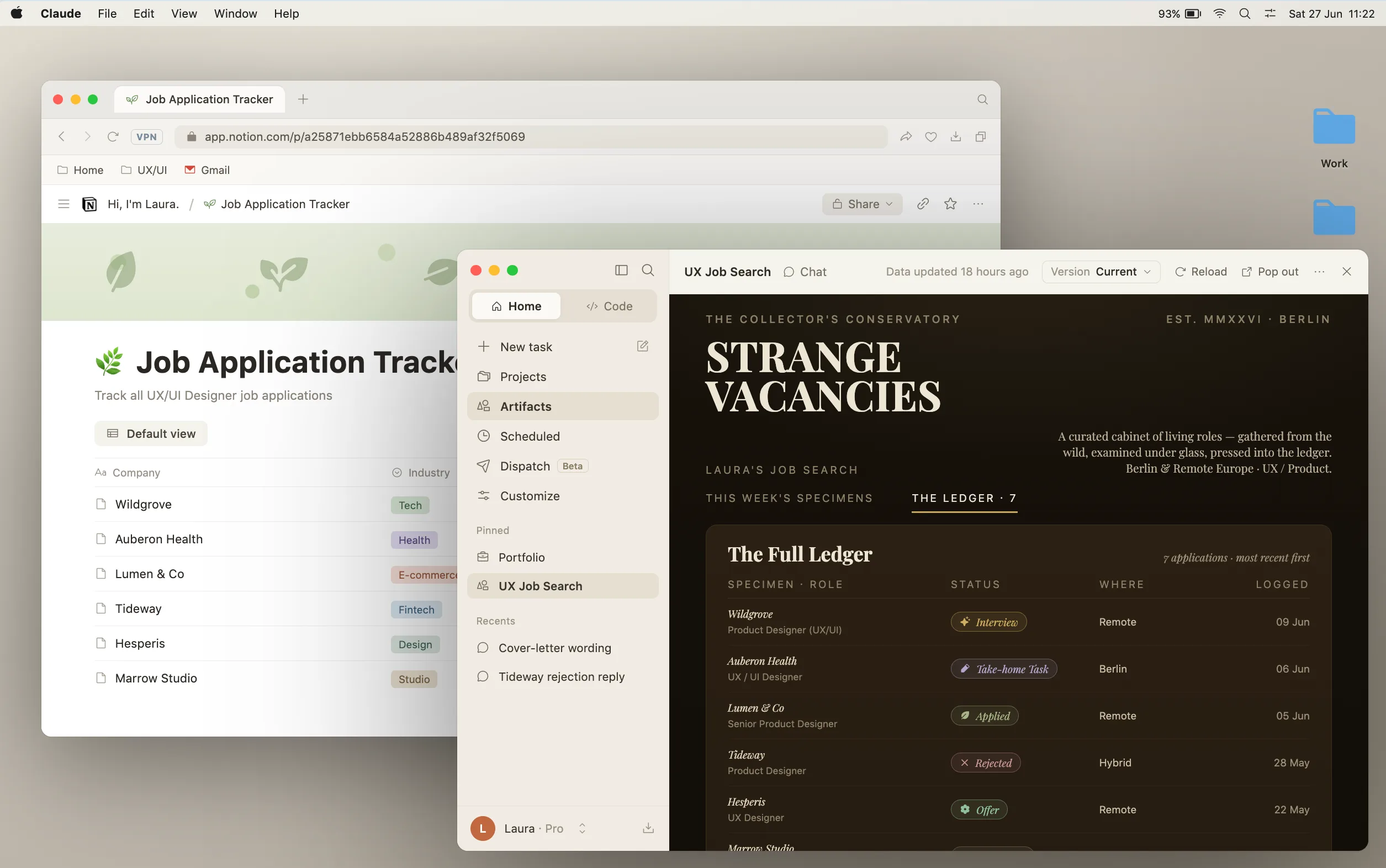 The Notion tracker tab inside the dashboard