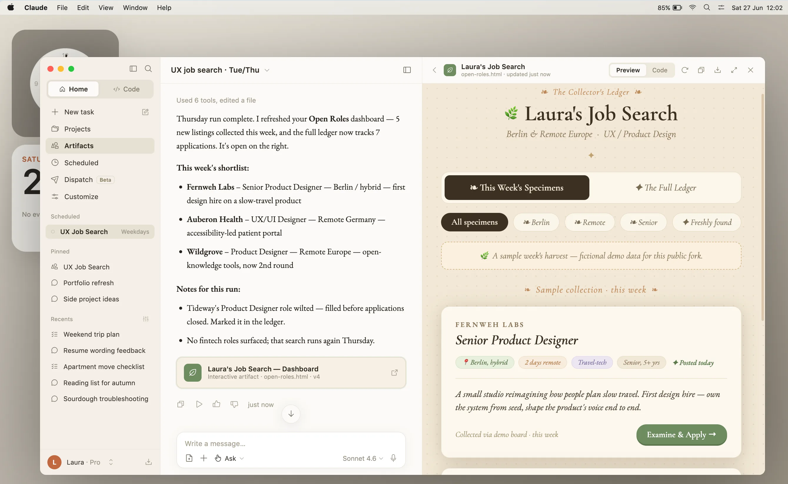 The first version of the dashboard