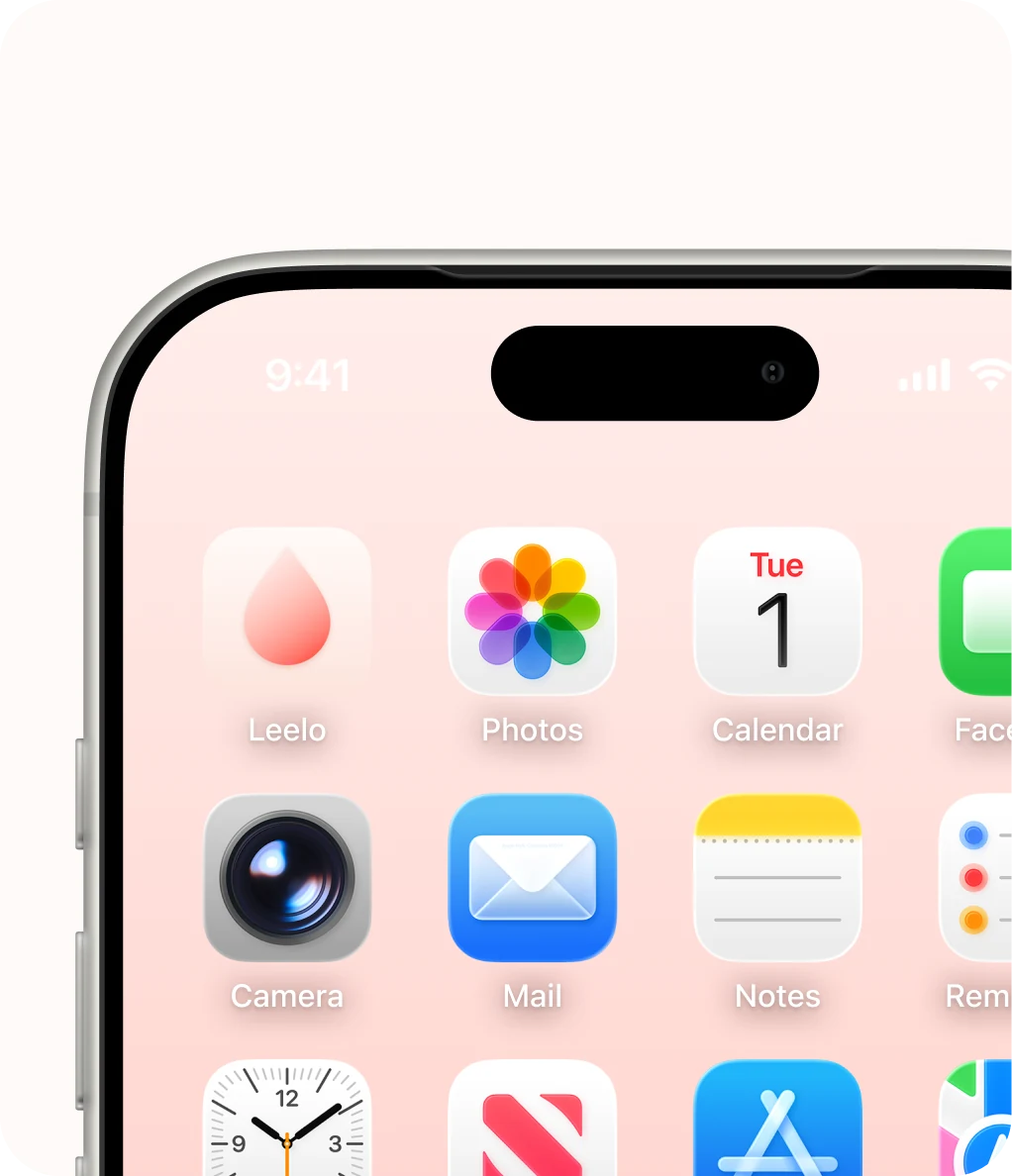 Leelo's app icon on an iPhone Home Screen, day wallpaper