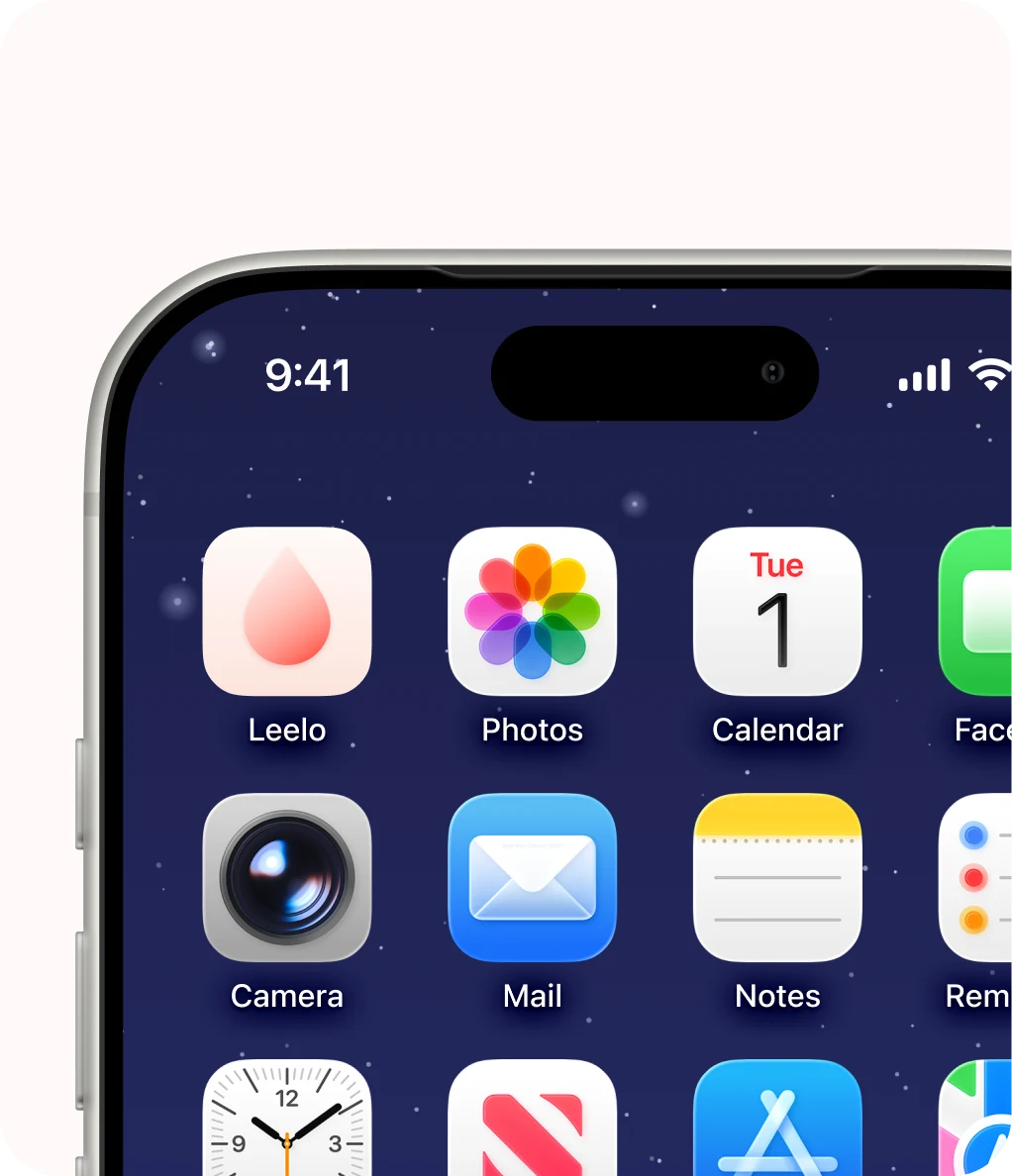 Leelo's app icon on an iPhone Home Screen, night wallpaper
