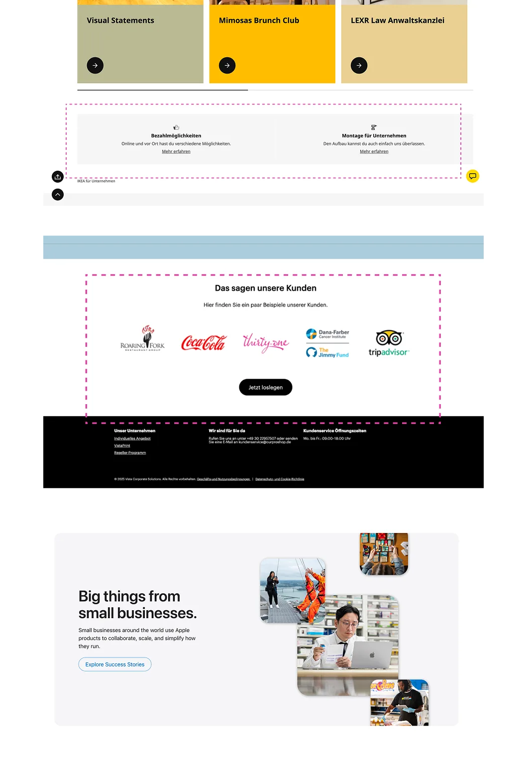 Spreadshirt B2B pages — client logos, testimonials, brand CUPS sections