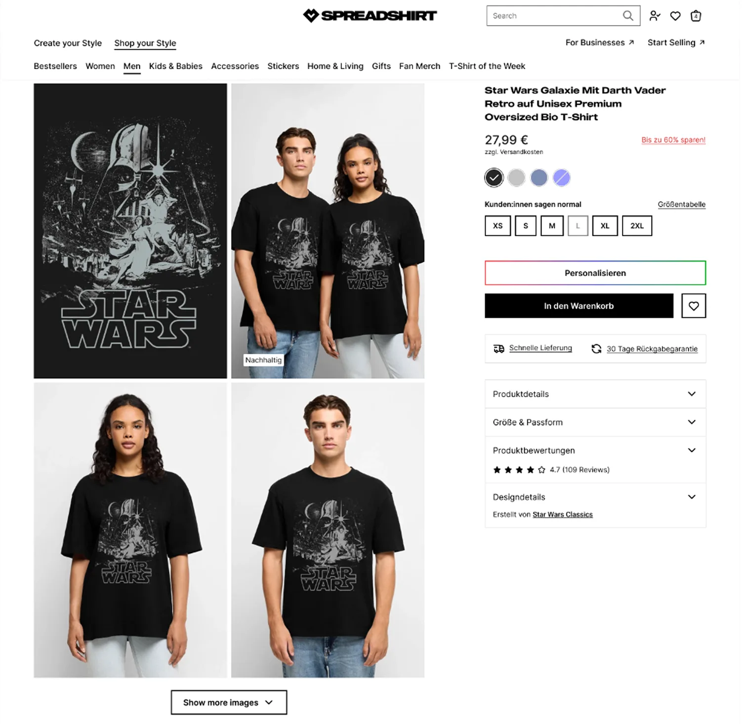 Phase 2 Spreadshirt PDP desktop — grid layout and accordion